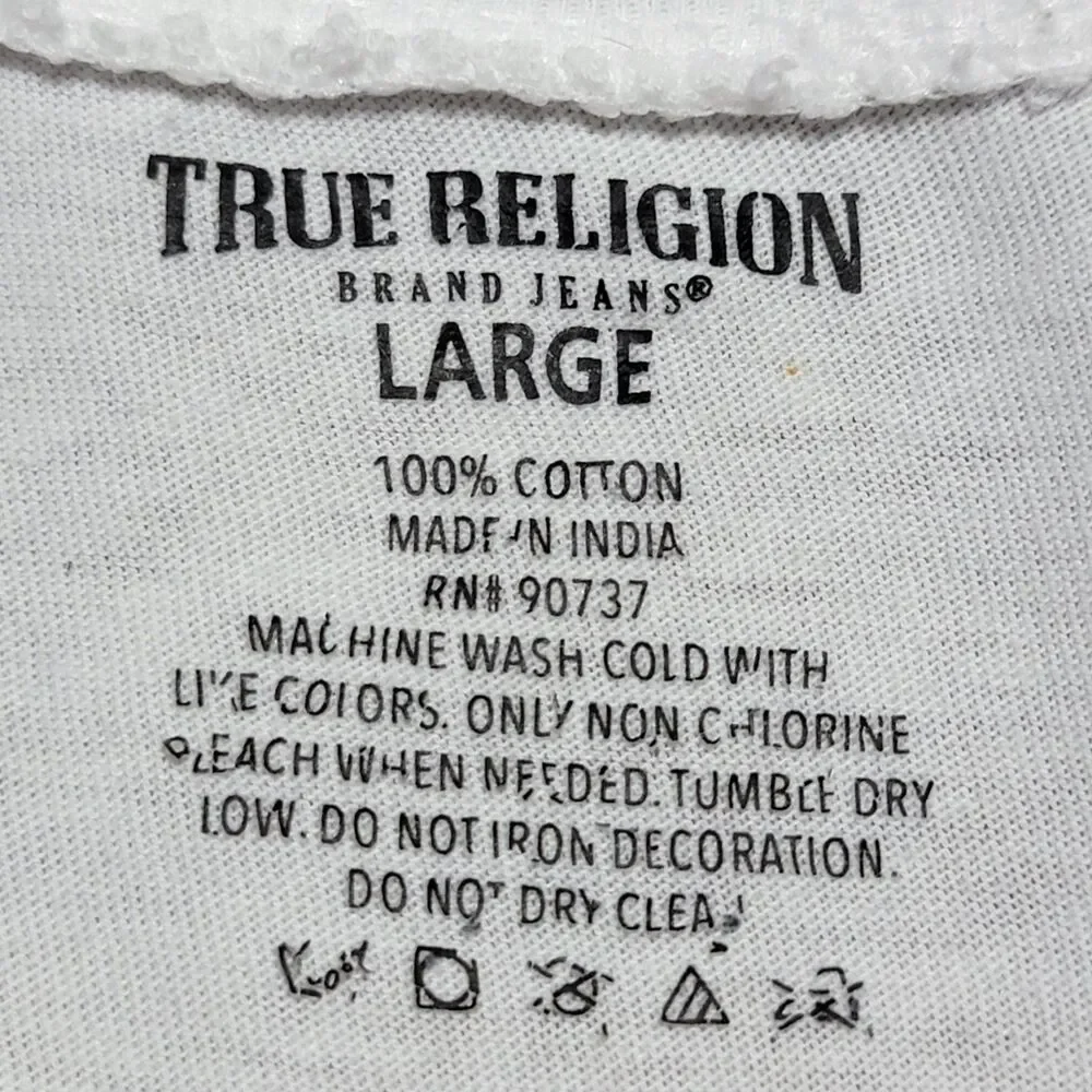 True Religion Arm Logo SS White Unisex Tee - Size Large